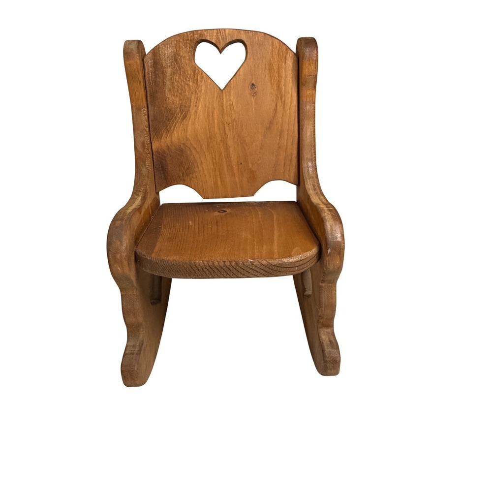 Vintage Wooden Child Doll Rocking Chair Heart Cutouts Country Farmhouse